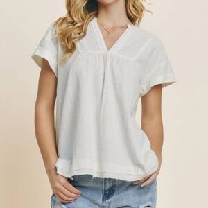 Oddi Solid Cotton V-Neck Top Off-White